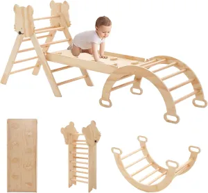 Pikler Triangle Set for Toddlers 7in1 Foldable Climbing Toys for Kids ，Wooden Montessori Climb Set with Arch&Ramp&Ladder Baby Climbing Gym Toys 3 Years
