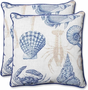 Pillow Perfect Outdoor/Indoor Throw Pillows, Large - 18.5" x 18.5", Blue Sealife Marine 2 Count