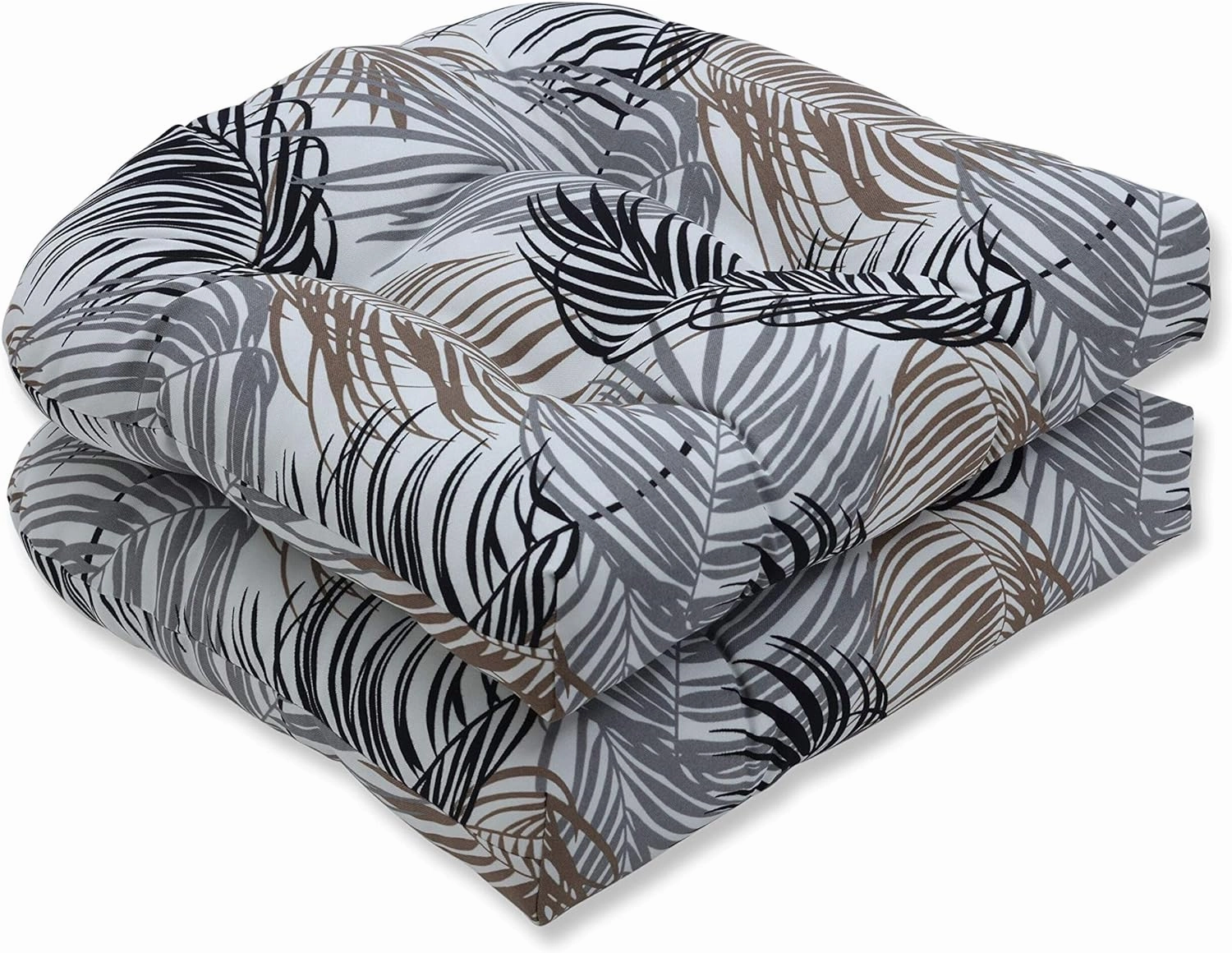 Pillow Perfect Outdoor/Indoor Tufted Seat Cushions (Round Back), 19" x 19", Black Setra Stone 2 Count