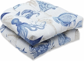 Pillow Perfect Outdoor/Indoor Tufted Seat Cushions (Round Back), 19" x 19", Blue Sealife Marine 2 Count