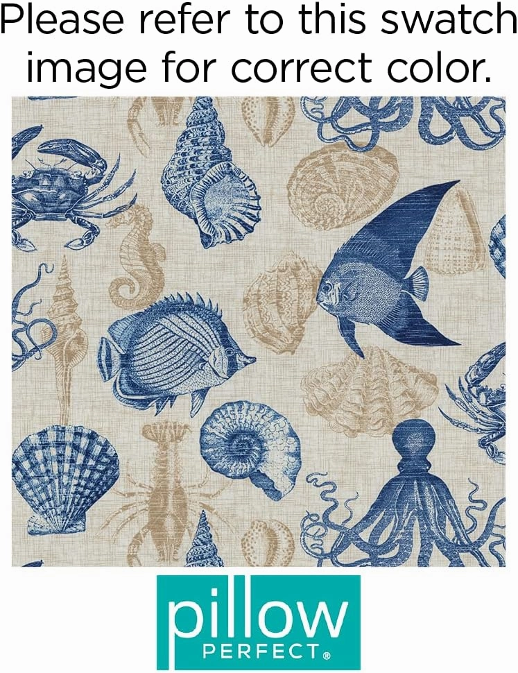 Pillow Perfect Outdoor/Indoor Tufted Seat Cushions (Round Back), 19" x 19", Blue Sealife Marine 2 Count