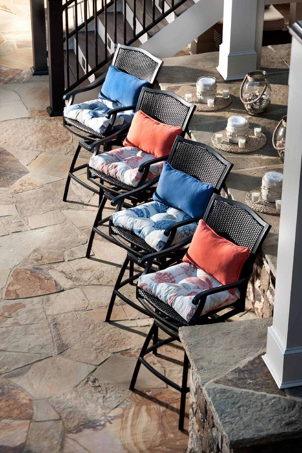 Pillow Perfect Outdoor/Indoor Tufted Seat Cushions (Round Back), 19" x 19", Blue Sealife Marine 2 Count
