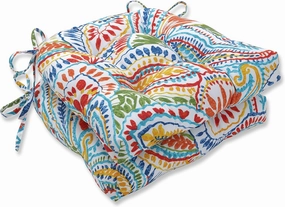 Pillow Perfect Paisley Indoor/Outdoor Chairpad with Ties, Reversible, Tufted, Weather, and Fade Resistant, 15.5" x 16", Blue/Multi Ummi, 2 Count