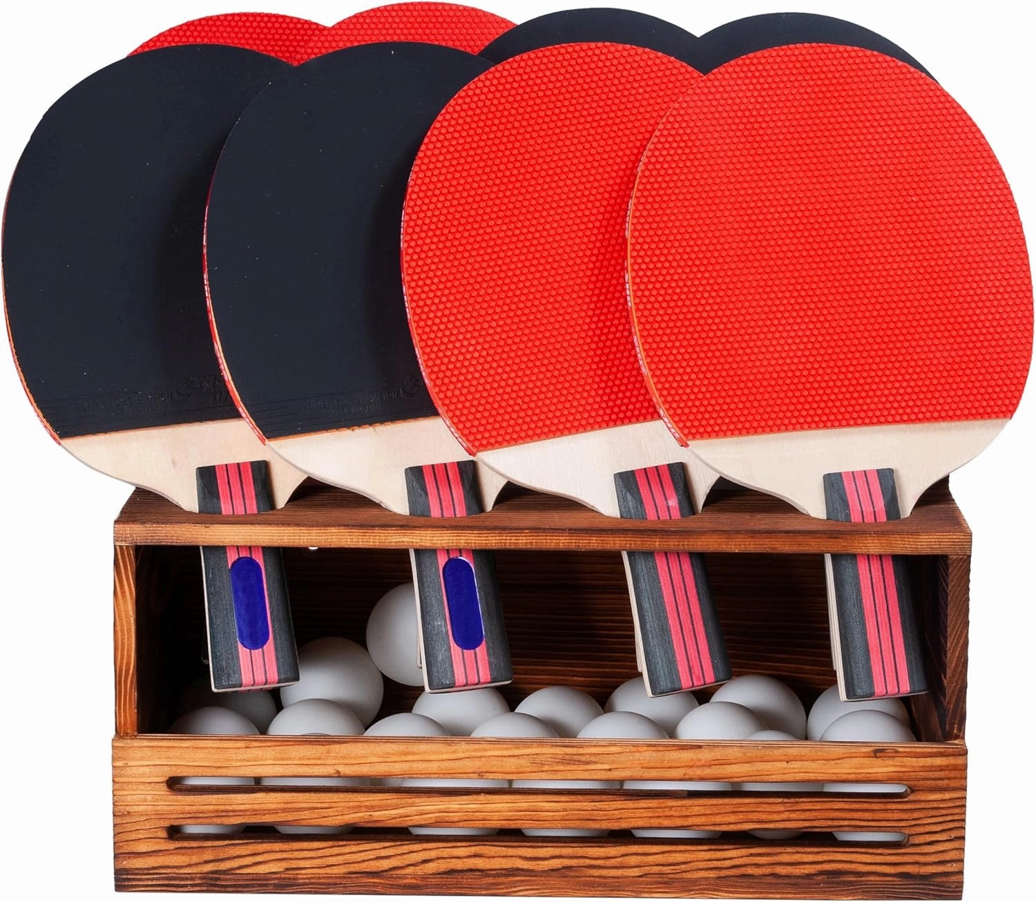 Ping Pong Paddle Storage Rack Hold 8 Rackets, 2-in-1 Wall Mount & Countertop Pine-Wood Ping Pong Rack for Game Room, Bar, Garage, Office, Home (Double - 8PCS)