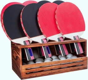 Ping Pong Paddle Storage Rack Hold 8 Rackets, 2-in-1 Wall Mount & Countertop Pine-Wood Ping Pong Rack for Game Room, Bar, Garage, Office, Home (Double - 8PCS)