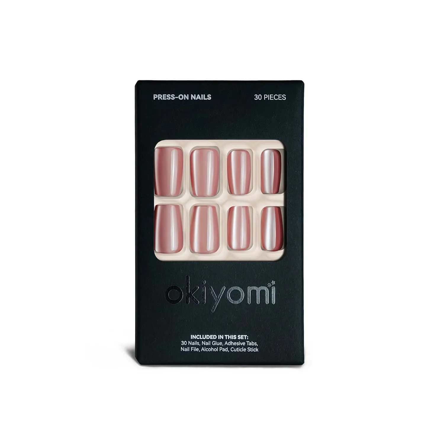 Pink Press on Nails - Pink Grapefruit Cat Eye Press on Nails | Magnetic Neutral Blush Shimmer - Medium Coffin Shape - 12 Sizes - 30 Soft Gel Fake Nails with Glue and Stick On Tabs