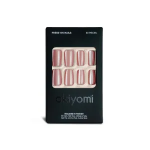 Pink Press on Nails - Pink Grapefruit Cat Eye Press on Nails | Magnetic Neutral Blush Shimmer - Medium Coffin Shape - 12 Sizes - 30 Soft Gel Fake Nails with Glue and Stick On Tabs