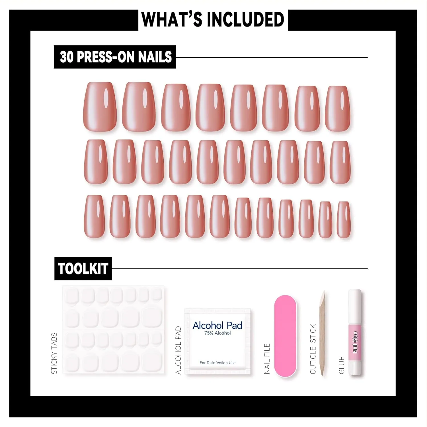 Pink Press on Nails - Pink Grapefruit Cat Eye Press on Nails | Magnetic Neutral Blush Shimmer - Medium Coffin Shape - 12 Sizes - 30 Soft Gel Fake Nails with Glue and Stick On Tabs