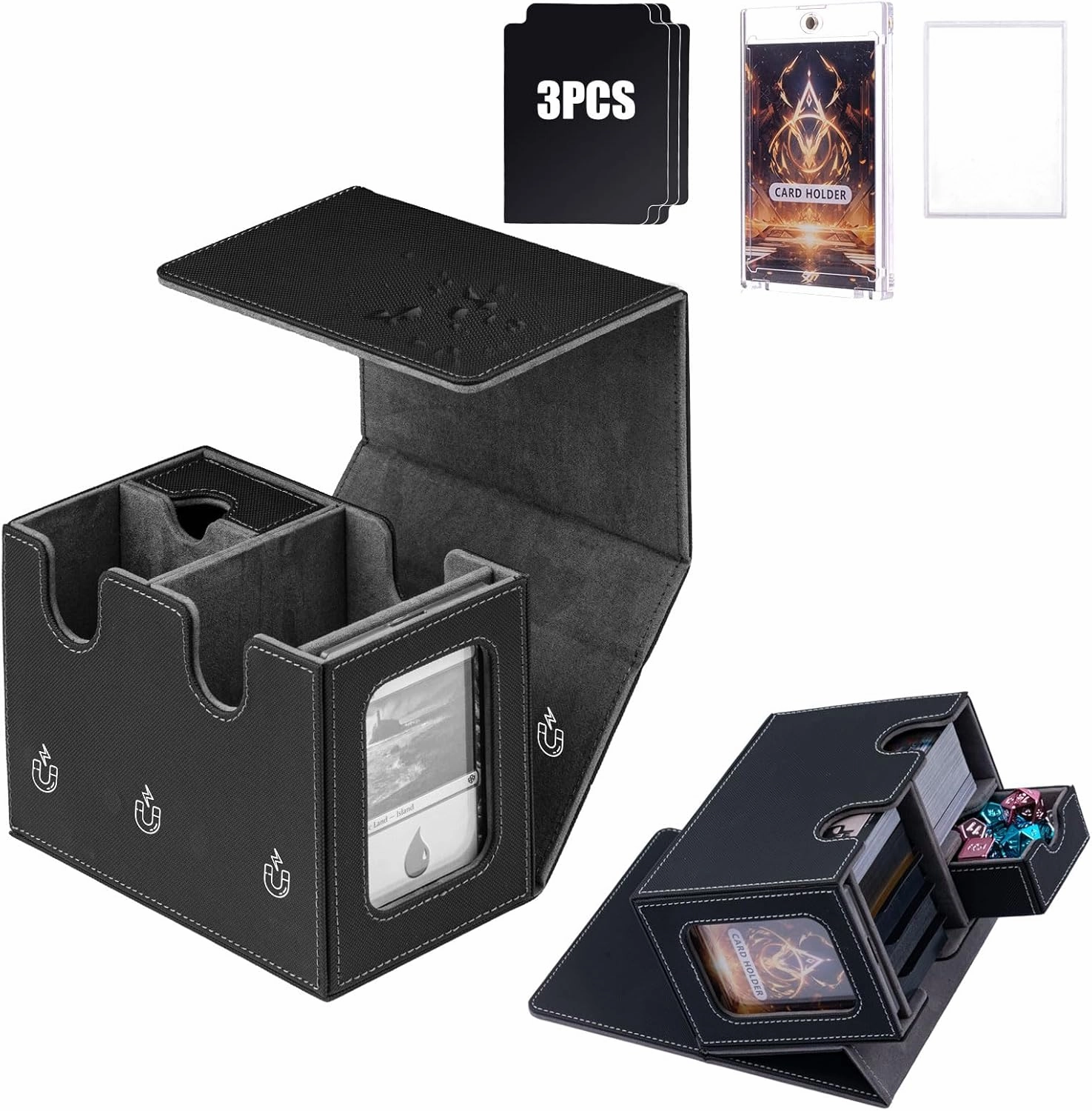 Pink moon MTG Deck Box for Commander Card Storage Box 250  Sleeveless Trading Card Deck Box Card box with Dice Tray，3 Dividers &2 Toploaders