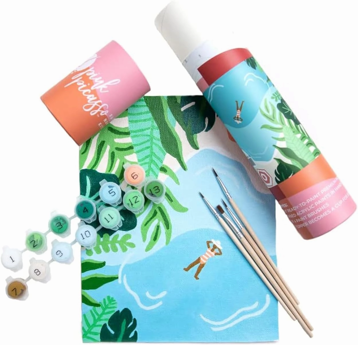 Pink Picasso Kits Mid Century Modern Paint by Number for Kids Ages 8-12 | DIY Beginners Kids Craft Kit Acrylic Paint Canvas Painting as Seen On Shark Tank | (Tropic Like It's Hot) 8x10-Paint Kit Set