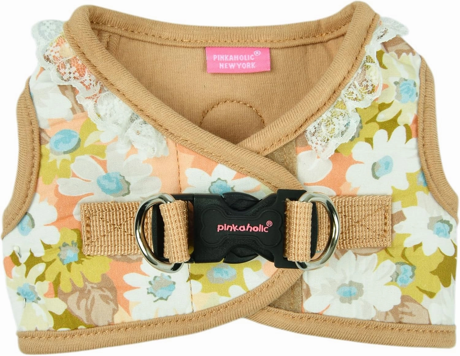 Pinkaholic New York Lilibeth Dog Vest Harness (Step-in) Flower Pattern Fashionable Cute Spring Summer Harness for Small Dogs, Beige, Medium