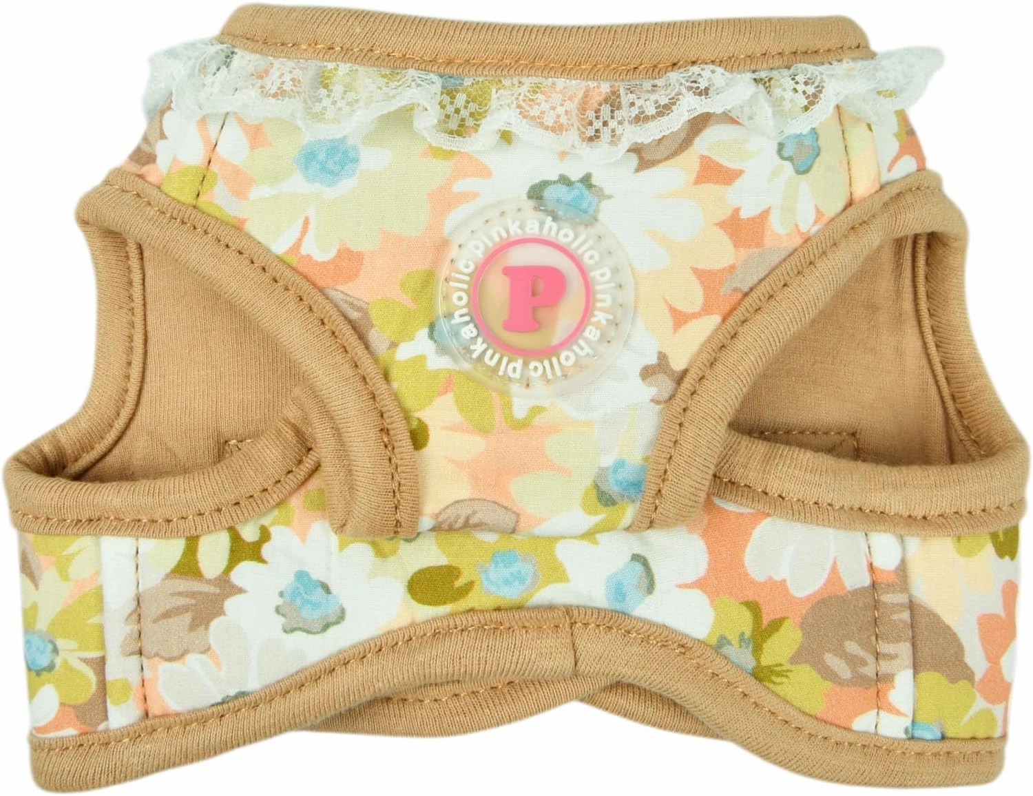 Pinkaholic New York Lilibeth Dog Vest Harness (Step-in) Flower Pattern Fashionable Cute Spring Summer Harness for Small Dogs, Beige, Medium
