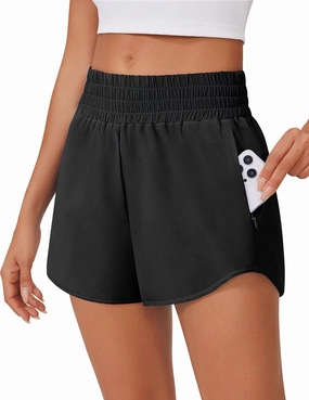 PINSPARK High Waisted Running Shorts for Women 3" Inseam Mesh Liner Quick Dry Sport Athletic Workout Shorts with Zip Pockets