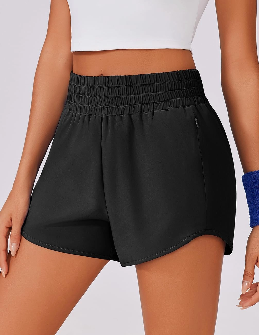 PINSPARK High Waisted Running Shorts for Women 3" Inseam Mesh Liner Quick Dry Sport Athletic Workout Shorts with Zip Pockets