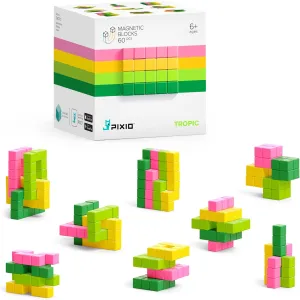 PIXIO TROPIC - Tiny Magnetic Blocks Building Toy in the Pixel Art style with free App - 5/16" plastic cubes with 6 magnets inside - Open ended toy - Creativity toy for Ages 6  - 60pcs
