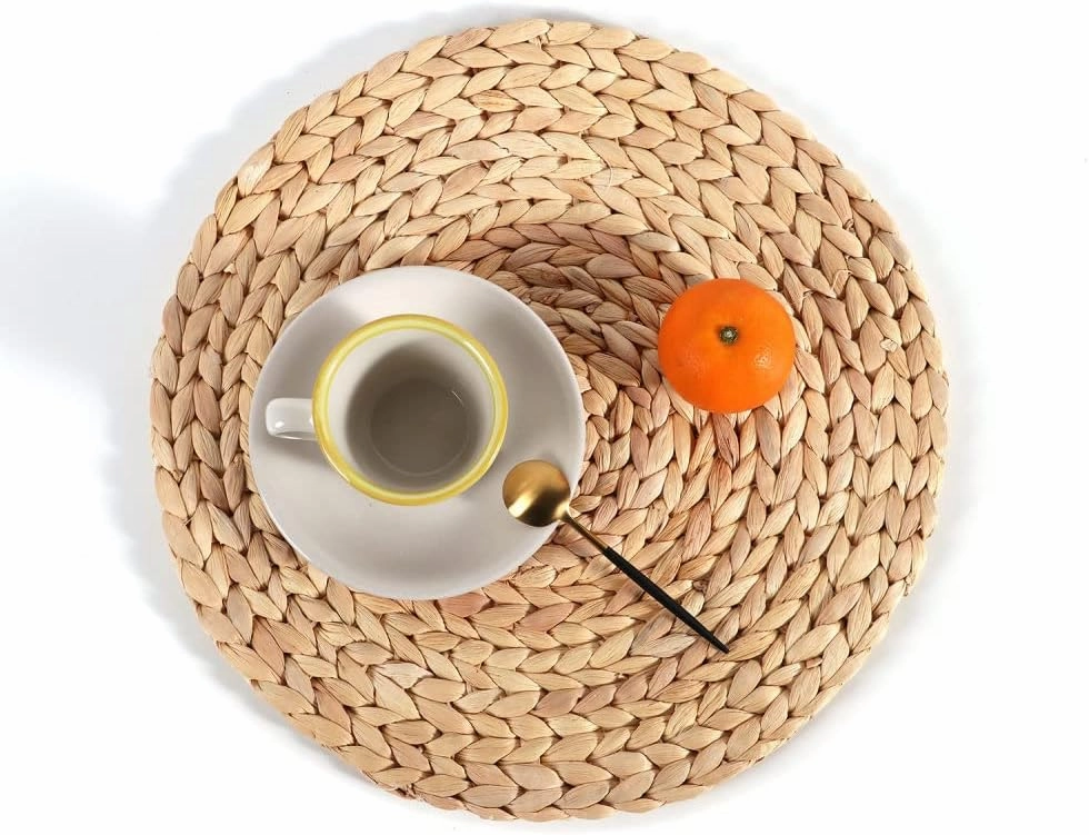 Place Mmats for Table，Placemats, Placemats Natural Gourd Grass Weave Placemats for Dining Table Set of 2,Heat Non Slip Kitchen Dinner Mats Round Weave Table Mats Eco Friendly Decorate Coaster(4.3 in)