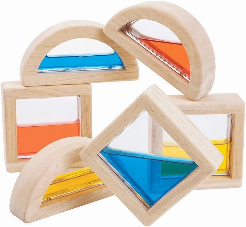 PlanToys 6 Piece Water Block Building & Color Mixing Learning Toy (5523) | Sustainably Made from Rubberwood and Non-Toxic Paints and Dyes