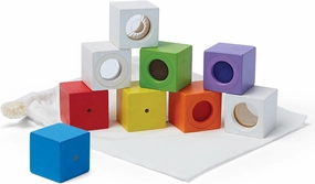 PlanToys Wooden 9 Piece Sensory Activity Blocks Learning & Development Toy (5531) | Sustainably Made from Rubberwood and Non-Toxic Paints and Dyes