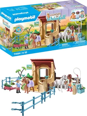 Playmobil Riding Stable Playset - 100 Piece Horse Toy Figure Set Includes 2 Rider Figurines, 2 Horses, 96 Accessories for Kids Ages 4  - Stable with Gate & Washing Area for Care & Grooming
