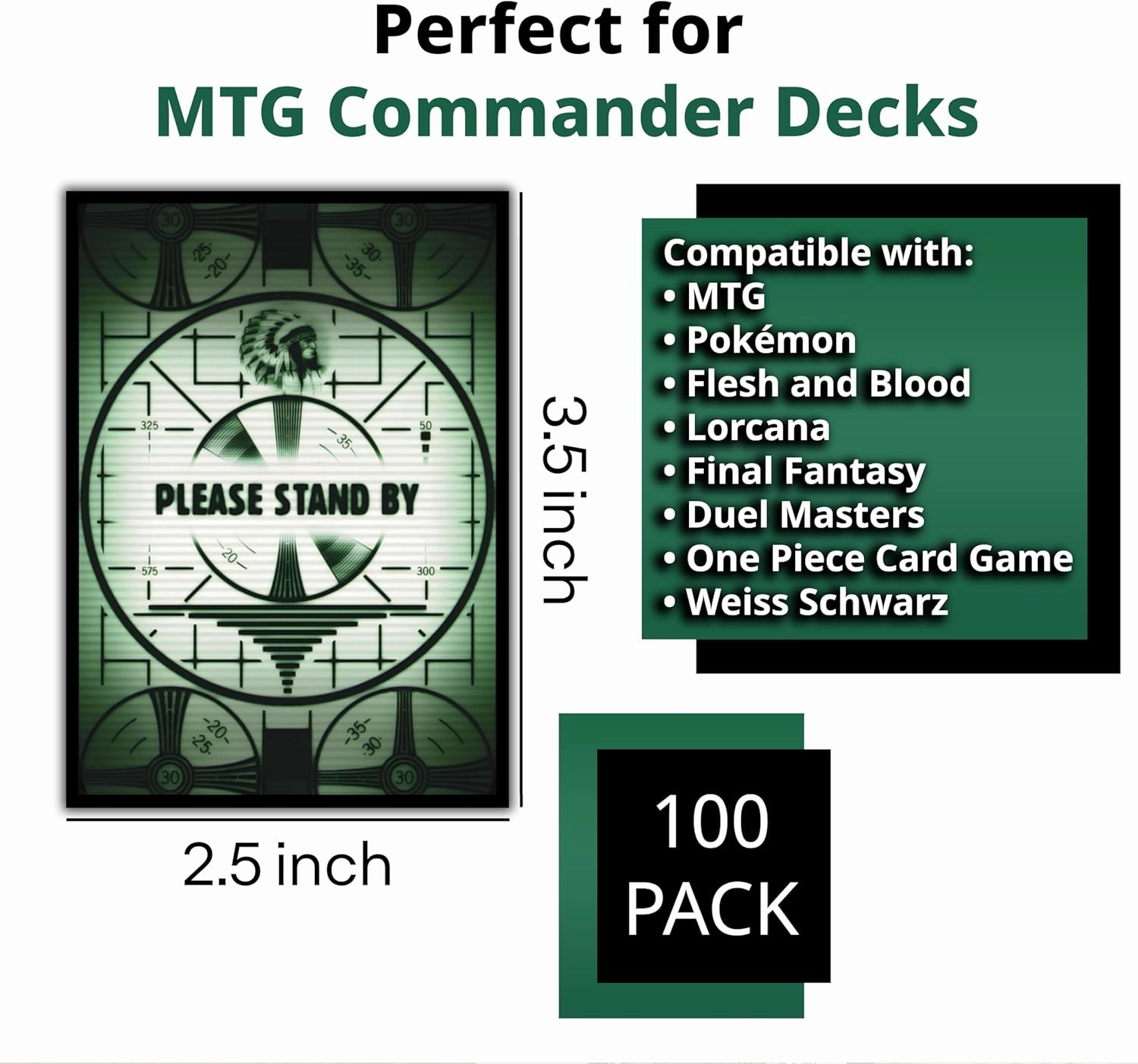 Please Stand by Card Sleeves - 100 Pack for MTG, Magic The Gathering, TCG Decks & More, Standard Size Card Sleeves for Trading Card Protection - Ideal for MTG Commander & Fallout Decks