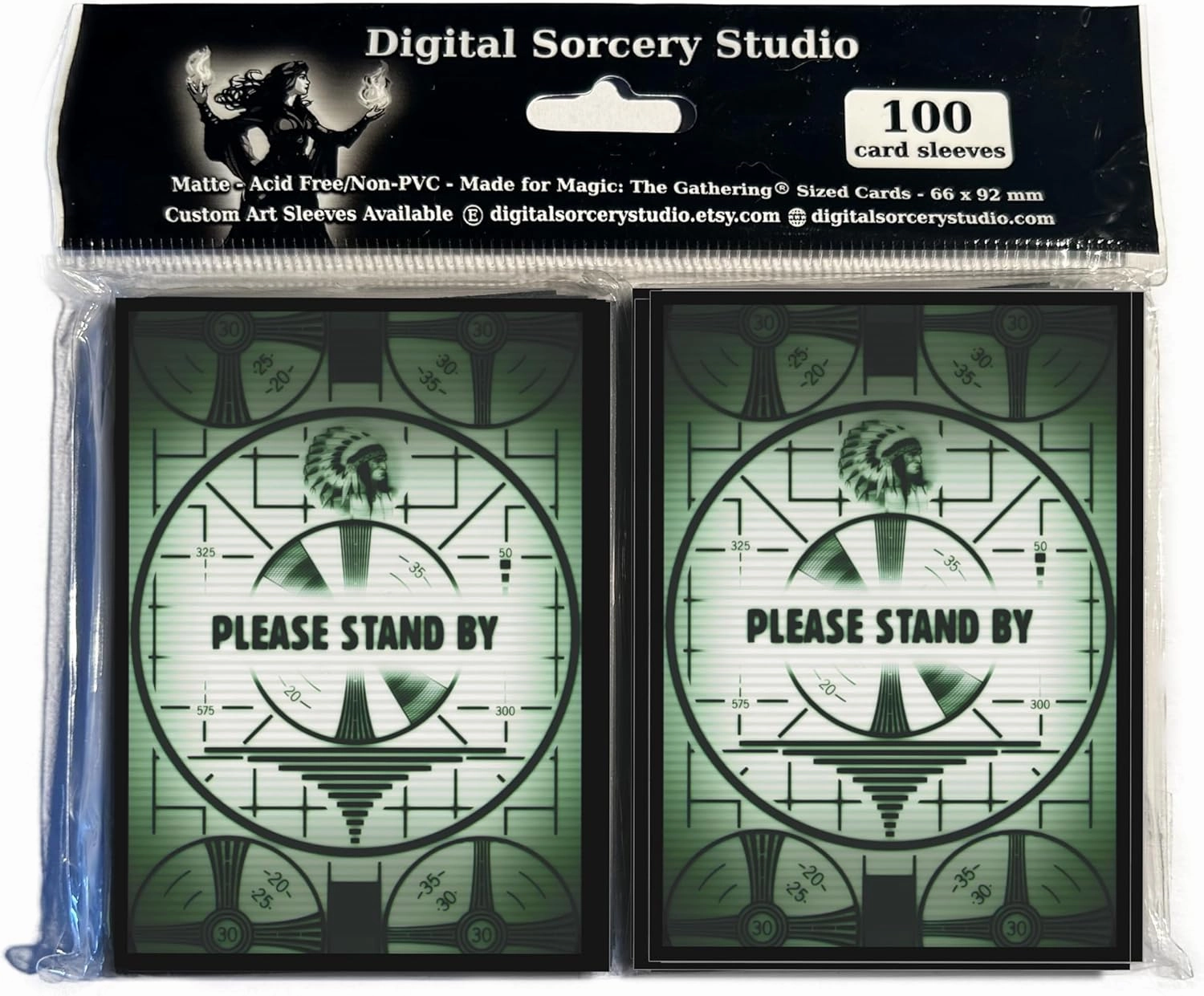 Please Stand by Card Sleeves - 100 Pack for MTG, Magic The Gathering, TCG Decks & More, Standard Size Card Sleeves for Trading Card Protection - Ideal for MTG Commander & Fallout Decks
