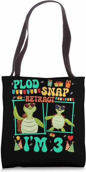 Plod Snap Retract I'm 3 Turtle Kid 3rd Birthday Tote Bag