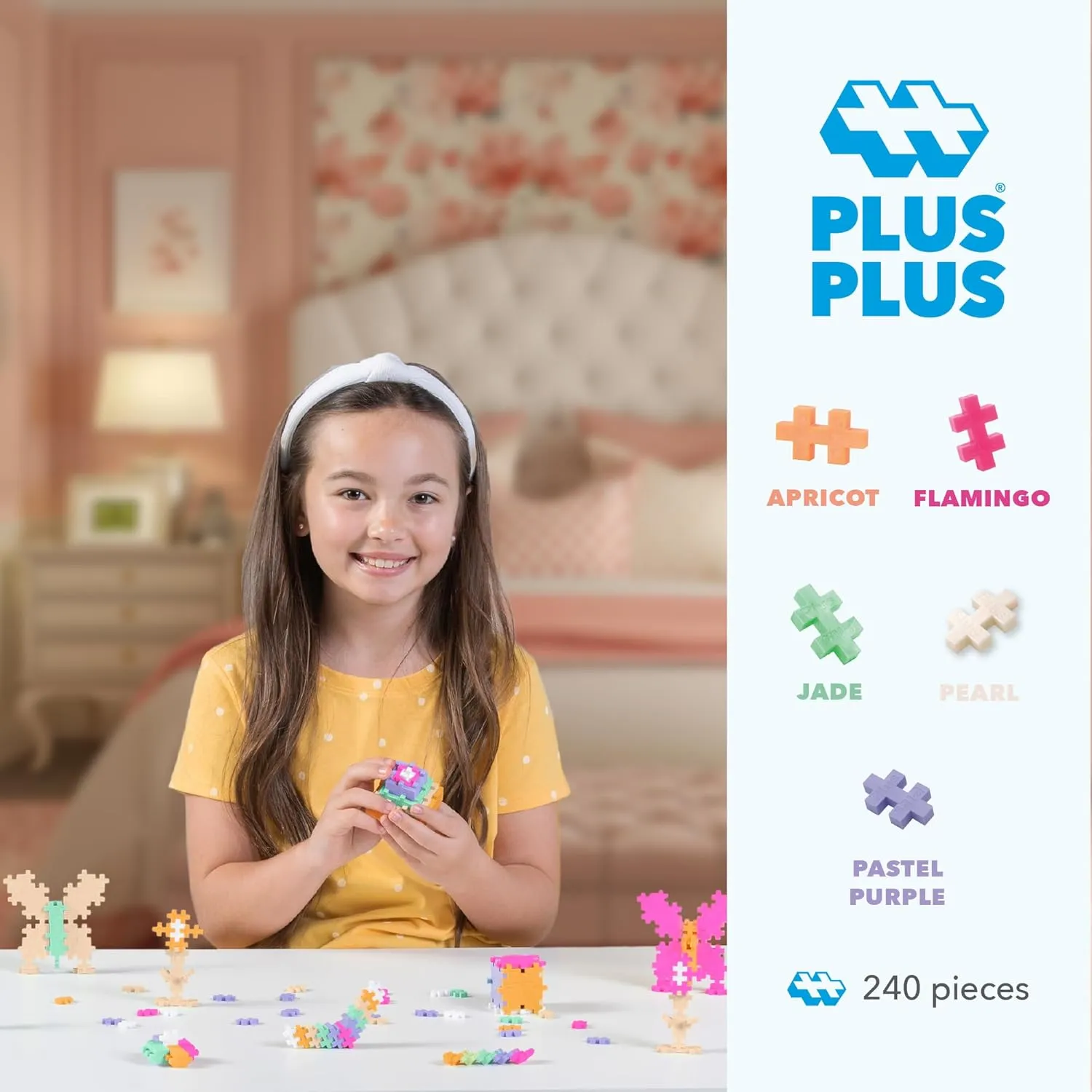 PLUS PLUS 240 Piece Interlocking Building Blocks for Kids, Open Ended Connecting Toys, STEM Bin Classroom Mini Manipulatives - Pearl Mix Play Tube