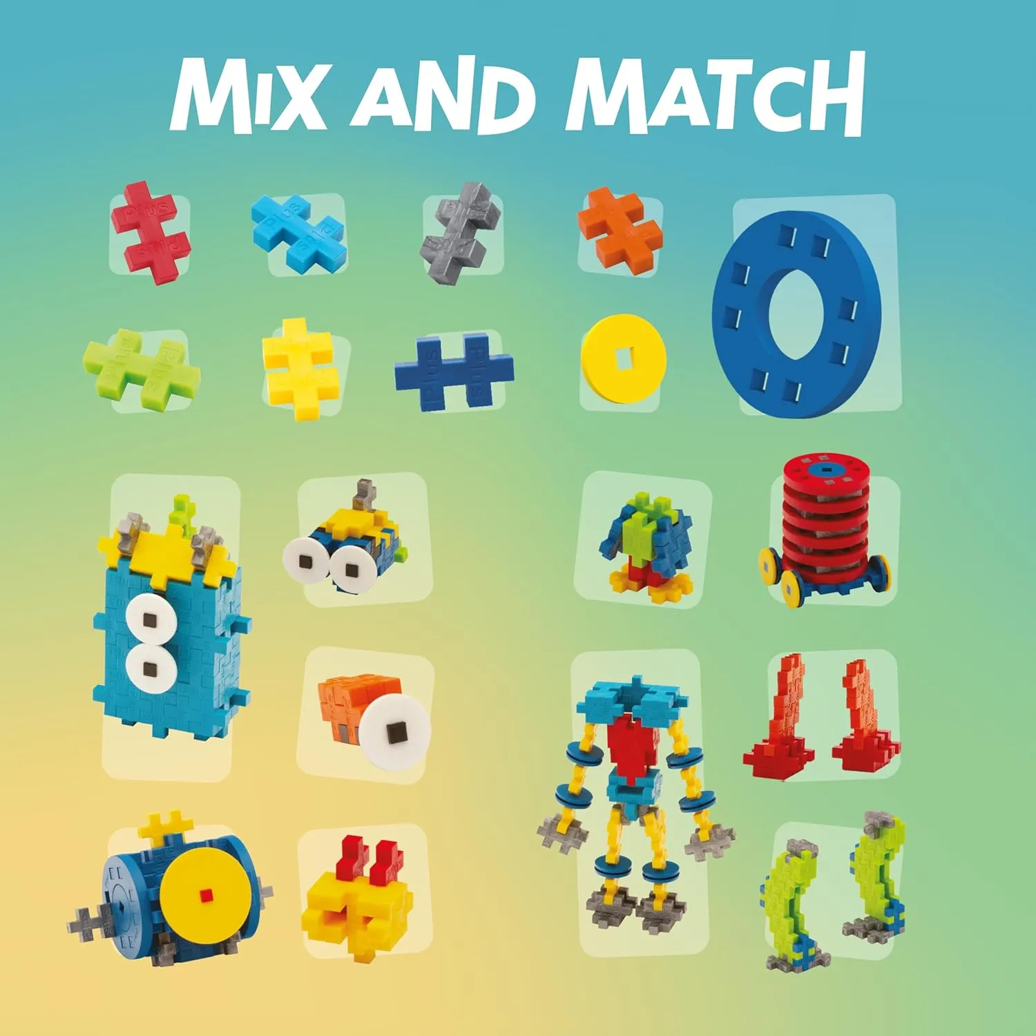 PLUS PLUS Learn to Build Set, Interlocking Mini Building Blocks, 3D Puzzle Construction Stem Toy for Kids - Robots, 250 Pieces