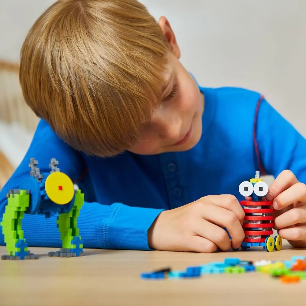 PLUS PLUS Learn to Build Set, Interlocking Mini Building Blocks, 3D Puzzle Construction Stem Toy for Kids - Robots, 250 Pieces