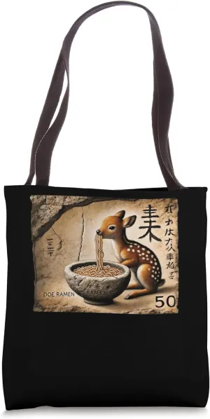 Pop Japanese Cave Art Postage Stamp Cute Fawn Deer Ramen Tote Bag