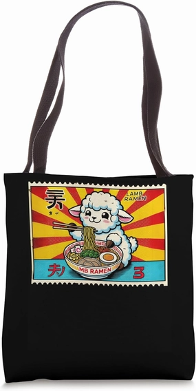 Pop Japanese Art Postage Stamp Cute Lamb Sheep Ramen Tote Bag