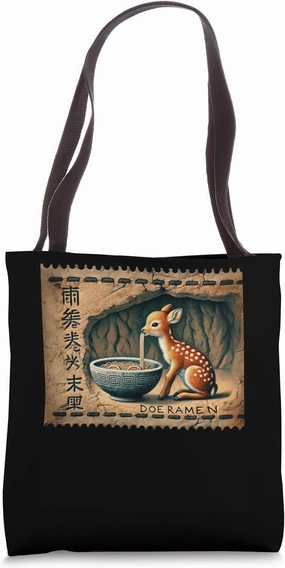 Pop Japanese Cave Art Postage Stamp Cute Fawn Deer Ramen Tote Bag