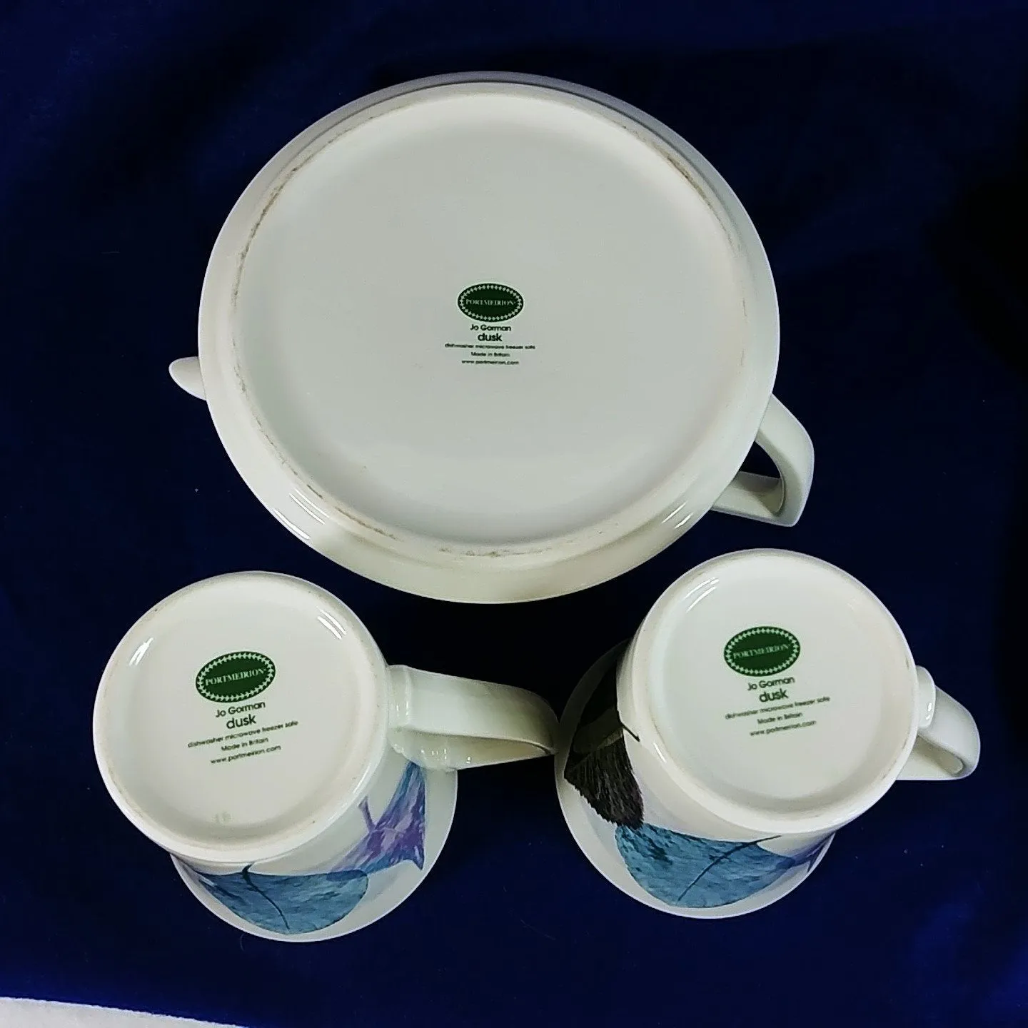 Portmeirion "Dusk" Teapot and 2 Mugs Designed by Jo Gorman Made in Britain