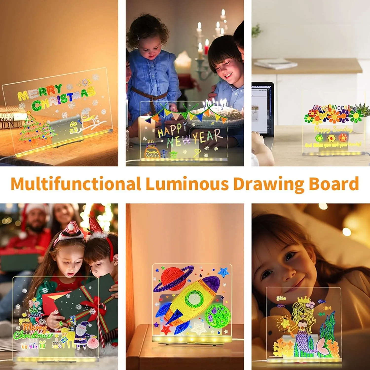 Premium Acrylic Glow Board with Multi-Angle Stand，Office/Home Decorative Light-Up Memo Board，Dual-Purpose Art Tool and Reading Lamp(20X20CM)
