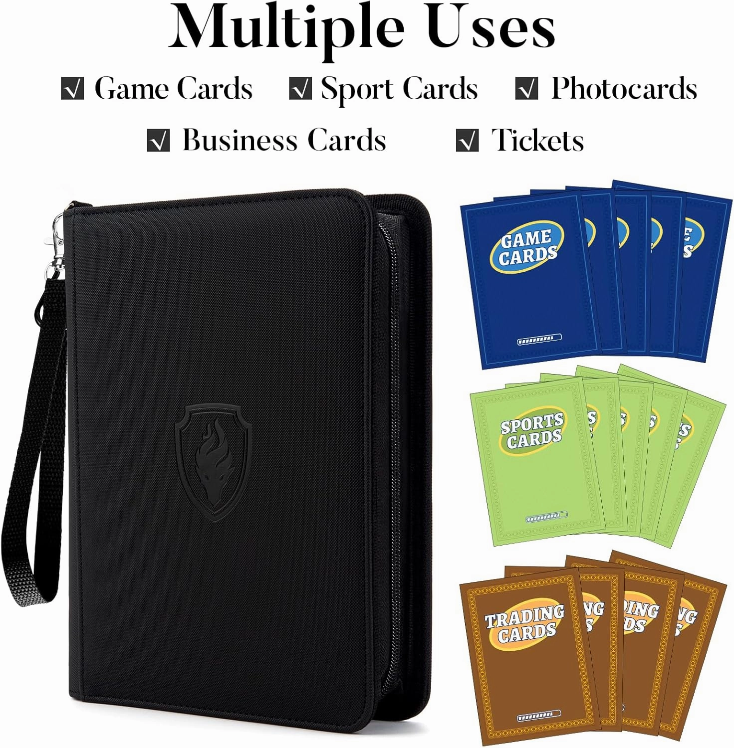 Premium 4 Pocket Zip Card Binder, Trading Card Binder for 320 Cards, Portable PU Card Collection Binder, Collector Card Album Folder for MTG, TCG, Sports Cards, Game Cards (Black)