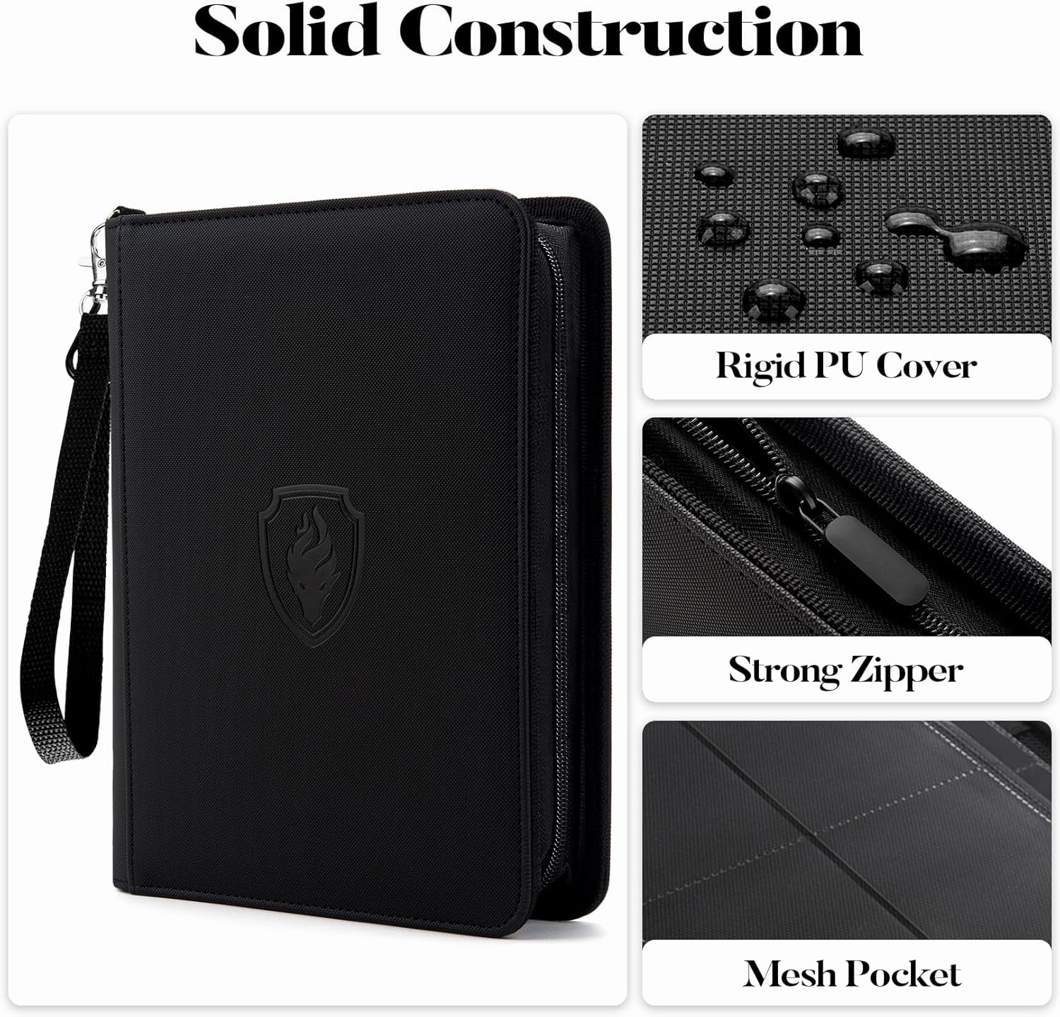 Premium 4 Pocket Zip Card Binder, Trading Card Binder for 320 Cards, Portable PU Card Collection Binder, Collector Card Album Folder for MTG, TCG, Sports Cards, Game Cards (Black)