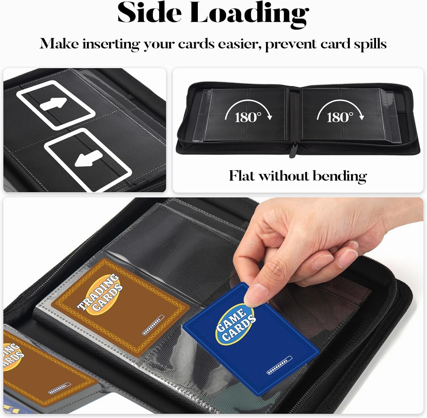 Premium 4 Pocket Zip Card Binder, Trading Card Binder for 320 Cards, Portable PU Card Collection Binder, Collector Card Album Folder for MTG, TCG, Sports Cards, Game Cards (Black)