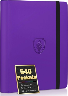Premium 9 Pocket Card Binder for 540 Cards, Fabmaker PU Cover Trading Card Binder, Sturdy Card Collection Album, Sleek Card Holder Folders for YuGiOh, MTG, TCG, Game Cards & Sports Cards, Purple