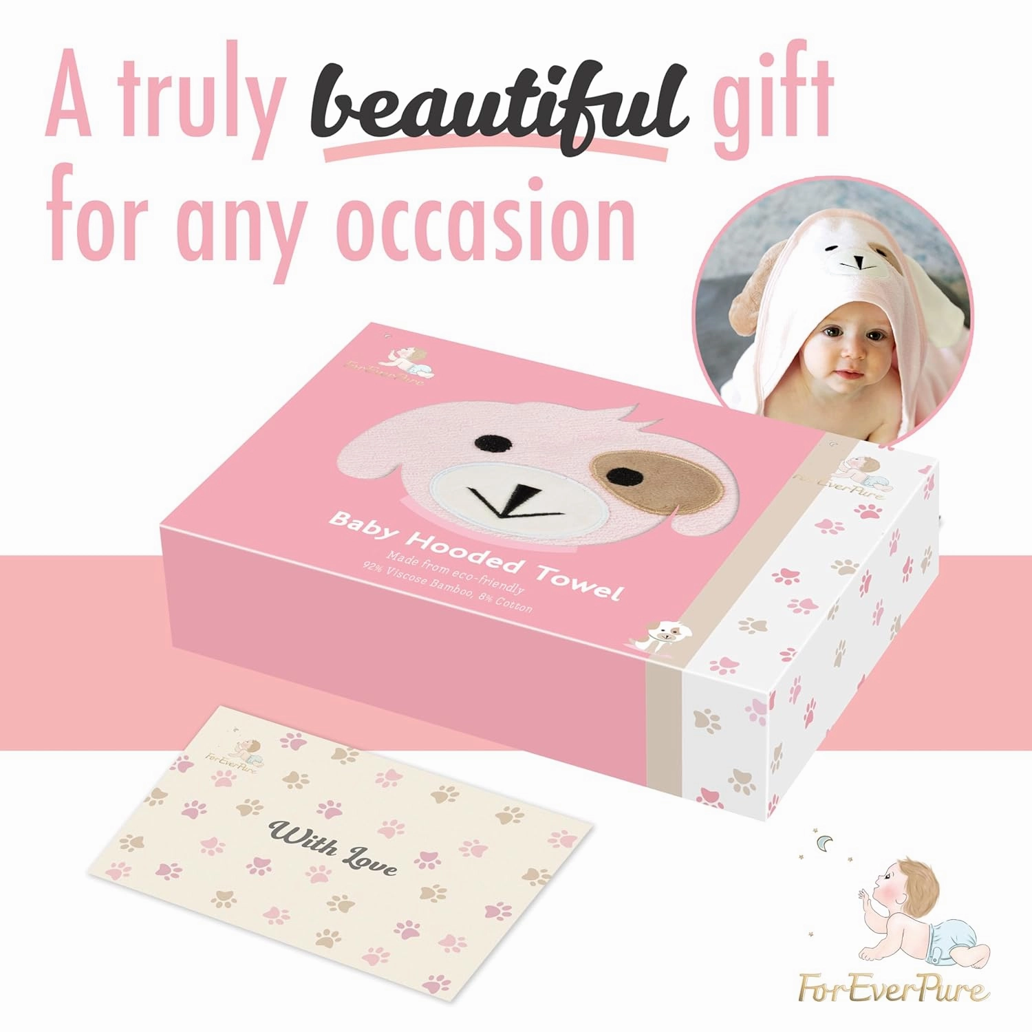Premium Baby Towels with Hood - Ultra Soft, Absorbent Viscose Made of Bamboo, Extra Large 35 x 35 Inches, for Boys and Girls, Newborn Shower Gift, Pink