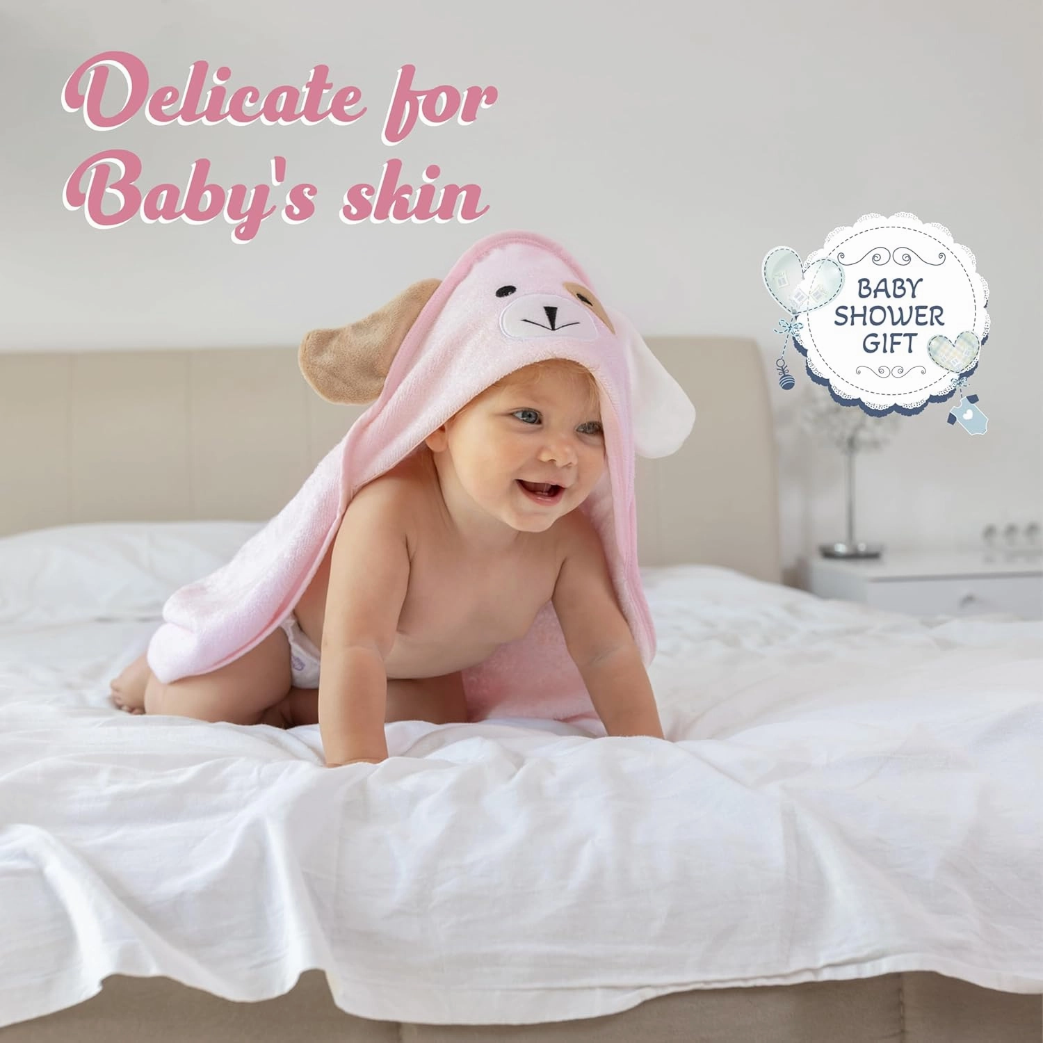 Premium Baby Towels with Hood - Ultra Soft, Absorbent Viscose Made of Bamboo, Extra Large 35 x 35 Inches, for Boys and Girls, Newborn Shower Gift, Pink
