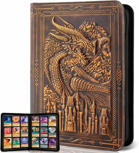 Premium Trading Card Binder - 9 Pocket Card Folder for Lorcana,Pokmon,Dragon Shield,MTG,TCG,Sports Cards,Unique Embossed Dragon Design,360 Side Loading Pockets for Safe Storage（Red Copper)