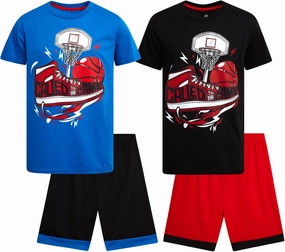 Pro Athlete Boys Shorts Sets - 4 Piece Dry Fit Short Sleeve Crewneck Graphic Tee and Performance Shorts for Boys (Sizes 8-16)