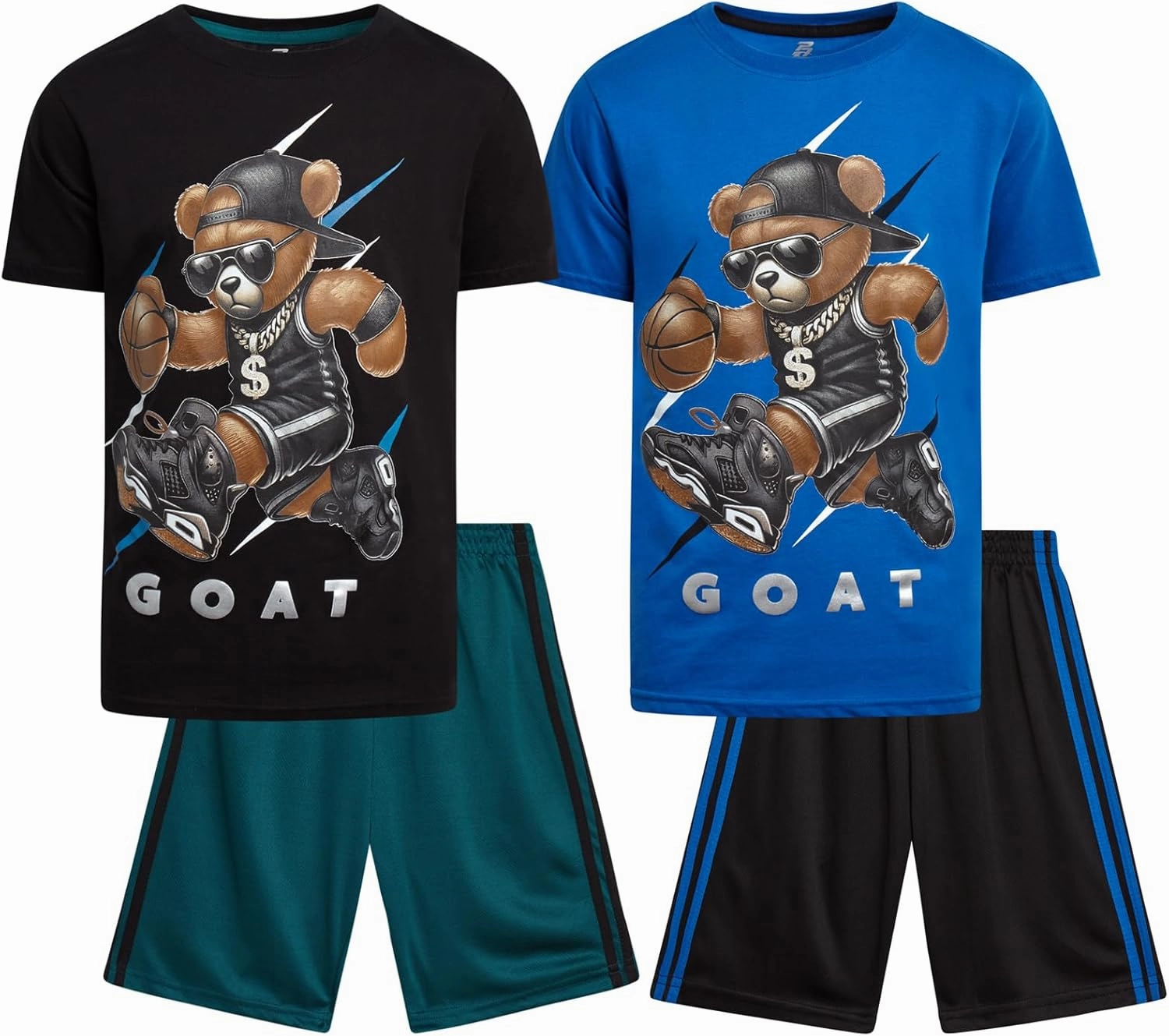 Pro Athlete Boys Shorts Sets - 4 Piece Dry Fit Short Sleeve Crewneck Graphic Tee and Performance Shorts for Boys (Sizes 8-16)