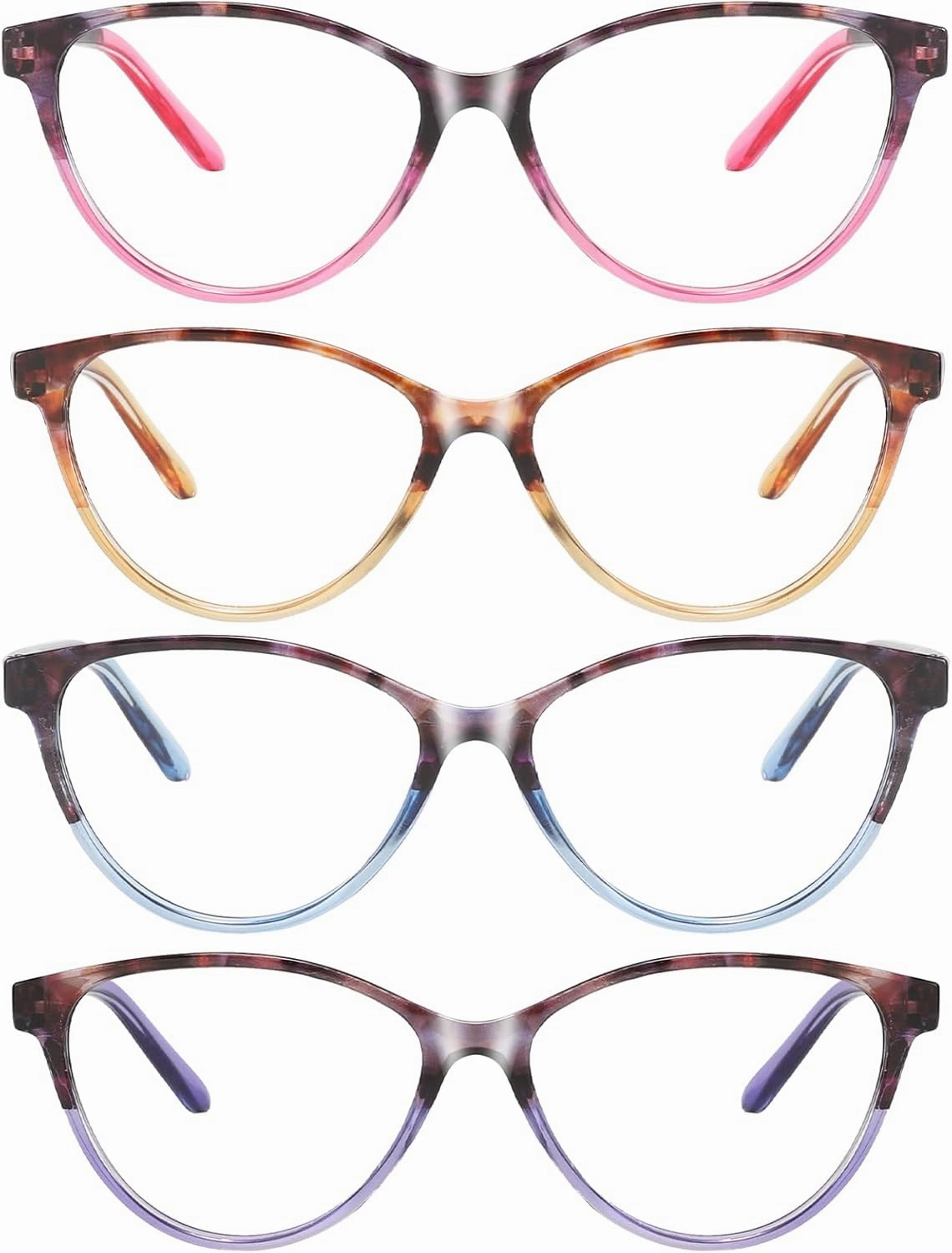 Przene 4 Pack Blue Light Blocking Reading Glasses,Readers for Women and Men with Spring Hinge