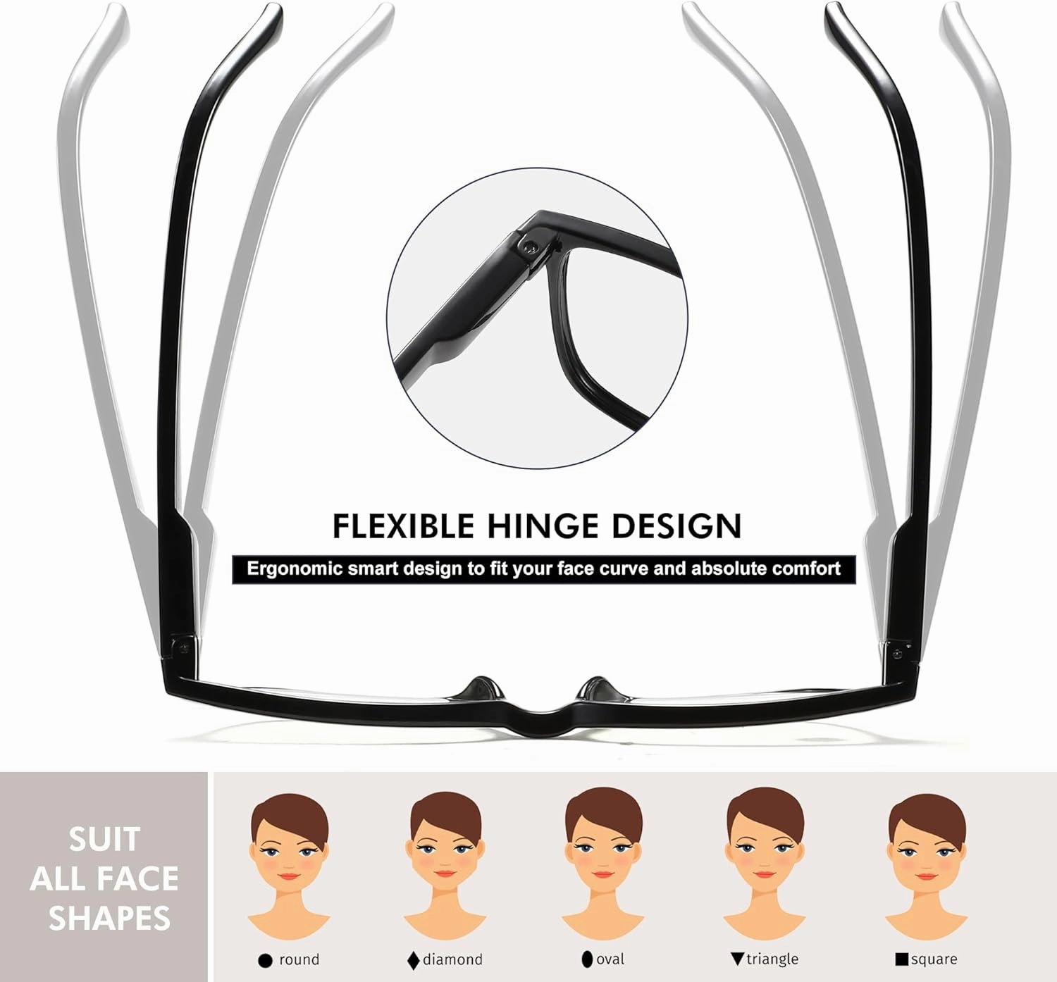 Przene 4 Pack Blue Light Blocking Reading Glasses,Readers for Women and Men with Spring Hinge