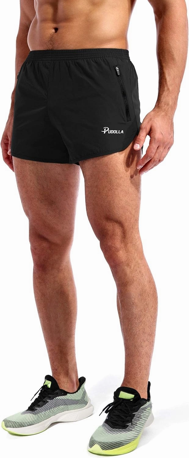 Pudolla Men’s Running Shorts 3 Inch Quick Dry Gym Athletic Workout Shorts for Men with Zipper Pockets