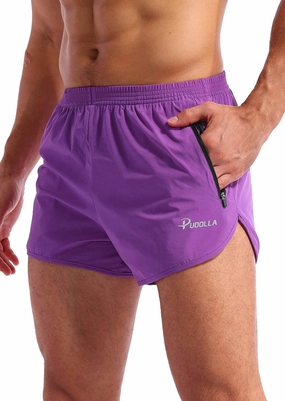 Pudolla Men’s Running Shorts 3 Inch Quick Dry Gym Athletic Workout Shorts for Men with Zipper Pockets