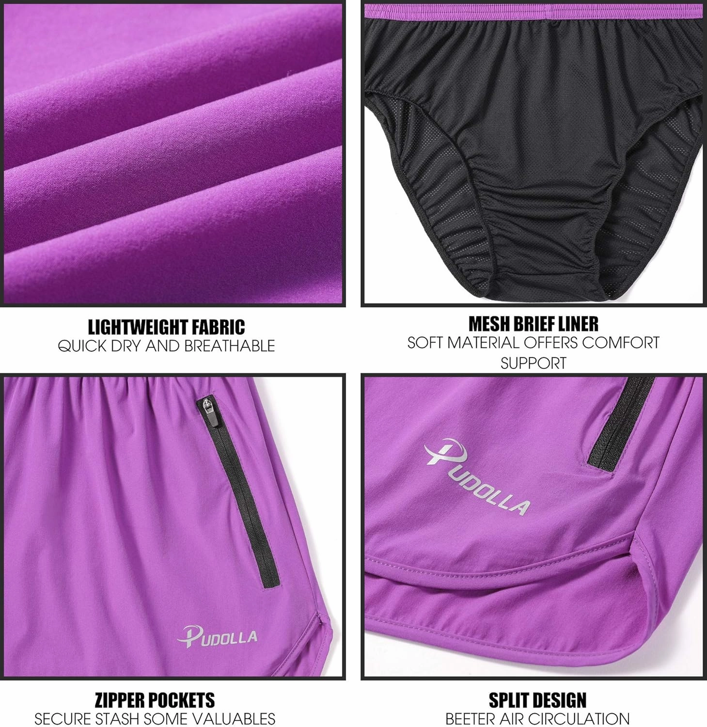 Pudolla Men’s Running Shorts 3 Inch Quick Dry Gym Athletic Workout Shorts for Men with Zipper Pockets