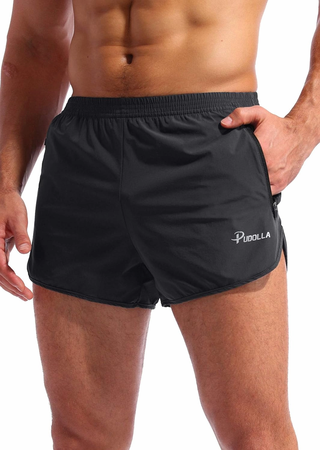 Pudolla Men’s Running Shorts 3 Inch Quick Dry Gym Athletic Workout Shorts for Men with Zipper Pockets