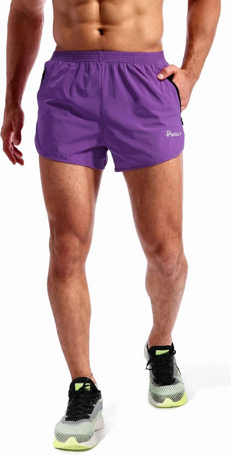 Pudolla Men’s Running Shorts 3 Inch Quick Dry Gym Athletic Workout Shorts for Men with Zipper Pockets